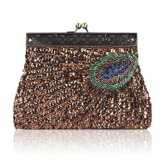Peacock Tail Vintage Clutch Bags for Women Sequins Beaded