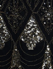 1920s Flapper Dress Gold Sequins Black Tassel Fringes Gatesby Party