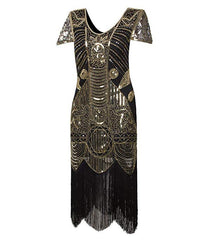  Gold Sequin Flapper Dress Great Gatsby 1920s Women's Clothing   