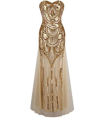 Women's 20s Style Shining Long Flapper Dress Gatsby Attire Gold