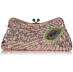 Woman Handbag Beaded Clutch Peacock Sequin Evening Bag Champagne