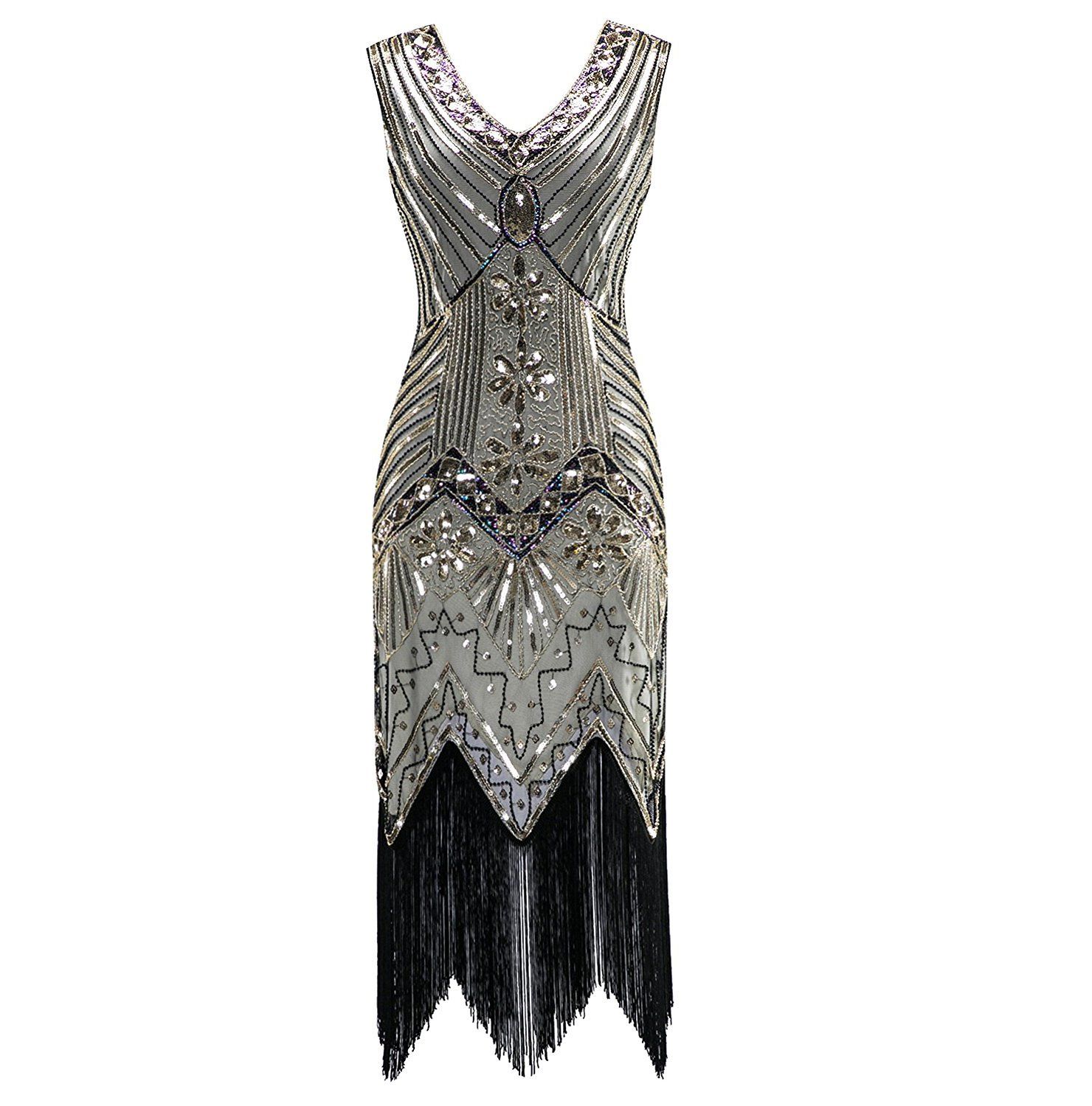 Retro 20s Style Flapper Dress Great Gatsby 1920's Night Champagne