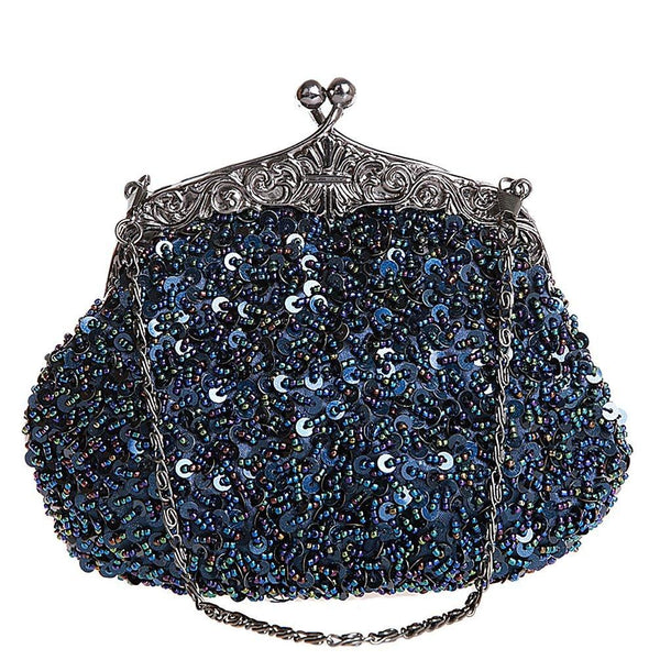 Vintage Kissing Lock Sequins Beaded Evening Party Purse