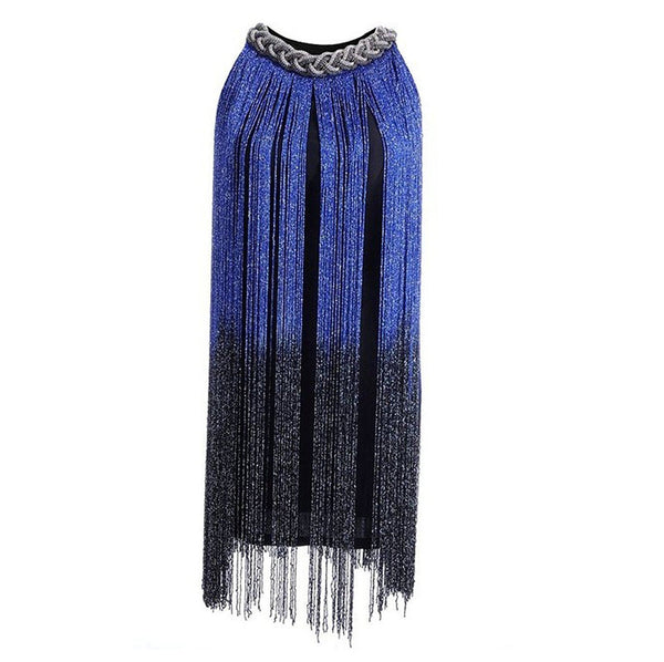 navy blue Fringe Tassel Dress Great Gatsby New Year Party