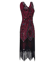 Wine Red Flapper Dresses 1920s Gatsby Style Peony Print