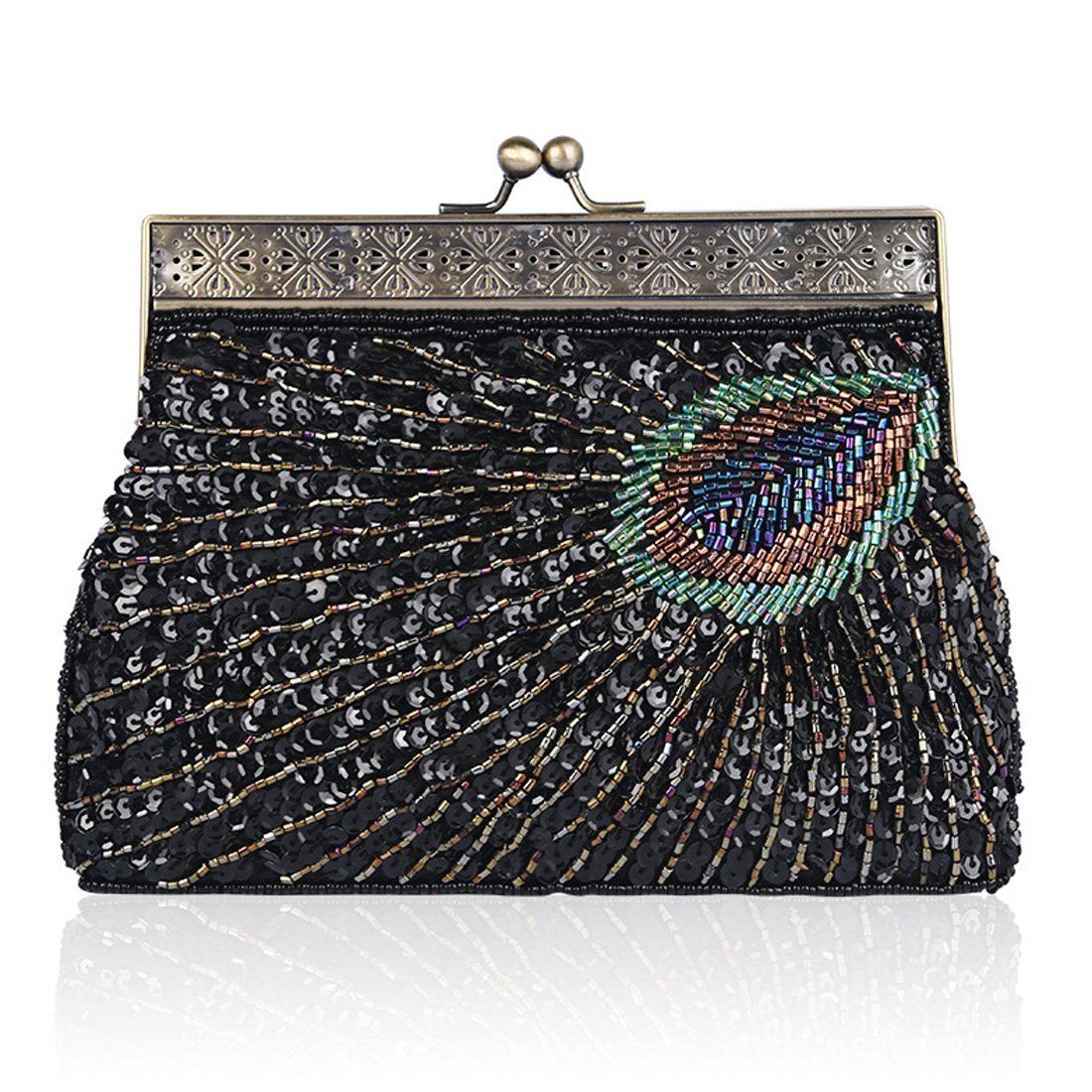 Peacock Tail Vintage Clutch Bags for Women Sequins Beaded
