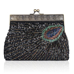 Peacock Tail Vintage Clutch Bags for Women Sequins Beaded