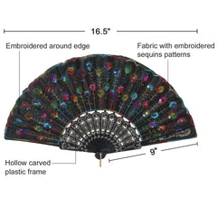10pcs Vintage Folding Hand Fan Embroidered Sequins Handheld Folding Fan