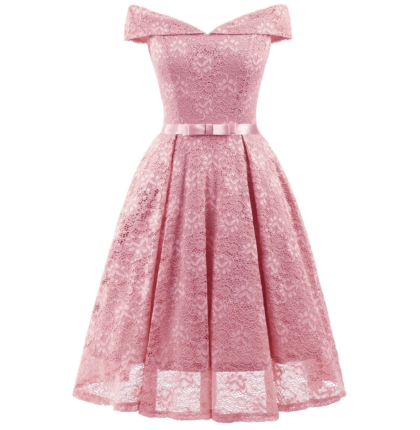 1950s Women's Fashion Vintage Dresses Pink Off the Shoulder Dress