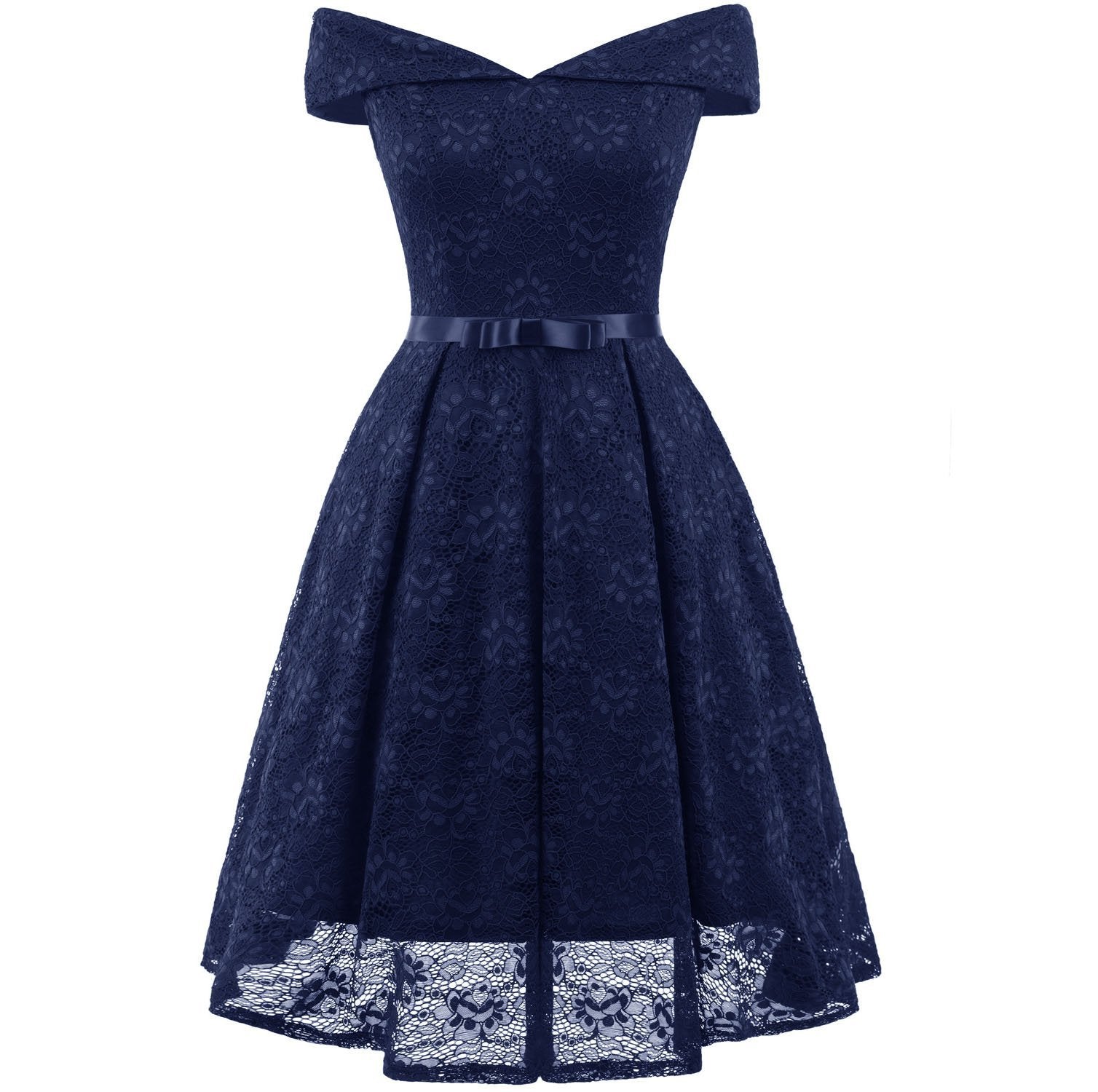 1950s Women's Fashion Vintage Dresses Navy Off the Shoulder Dress