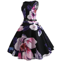 Black Vintage Floral Dress 1950s Fashion Tea Party