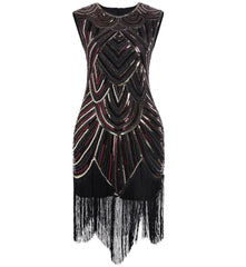 Sequined Beaded Art Deco Fringe Flapper 1920s Dress