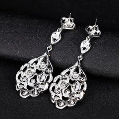 Women's Clear Vintage Style Wedding Floral Chandelier Dangle Earrings Silver Tone
