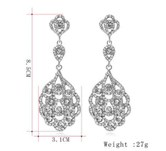 Women's Clear Vintage Style Wedding Floral Chandelier Dangle Earrings Silver Tone
