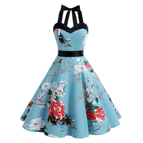 Floral Blue Vintage Dress Retro Cocktail Dresses 1950s Rockabilly 