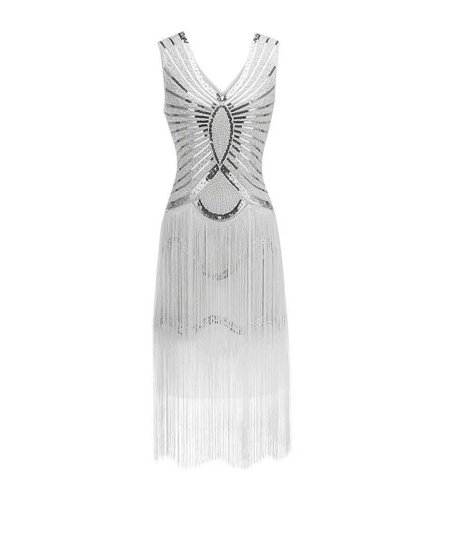 White Gatsby Themed Dress 1920s Art Deco