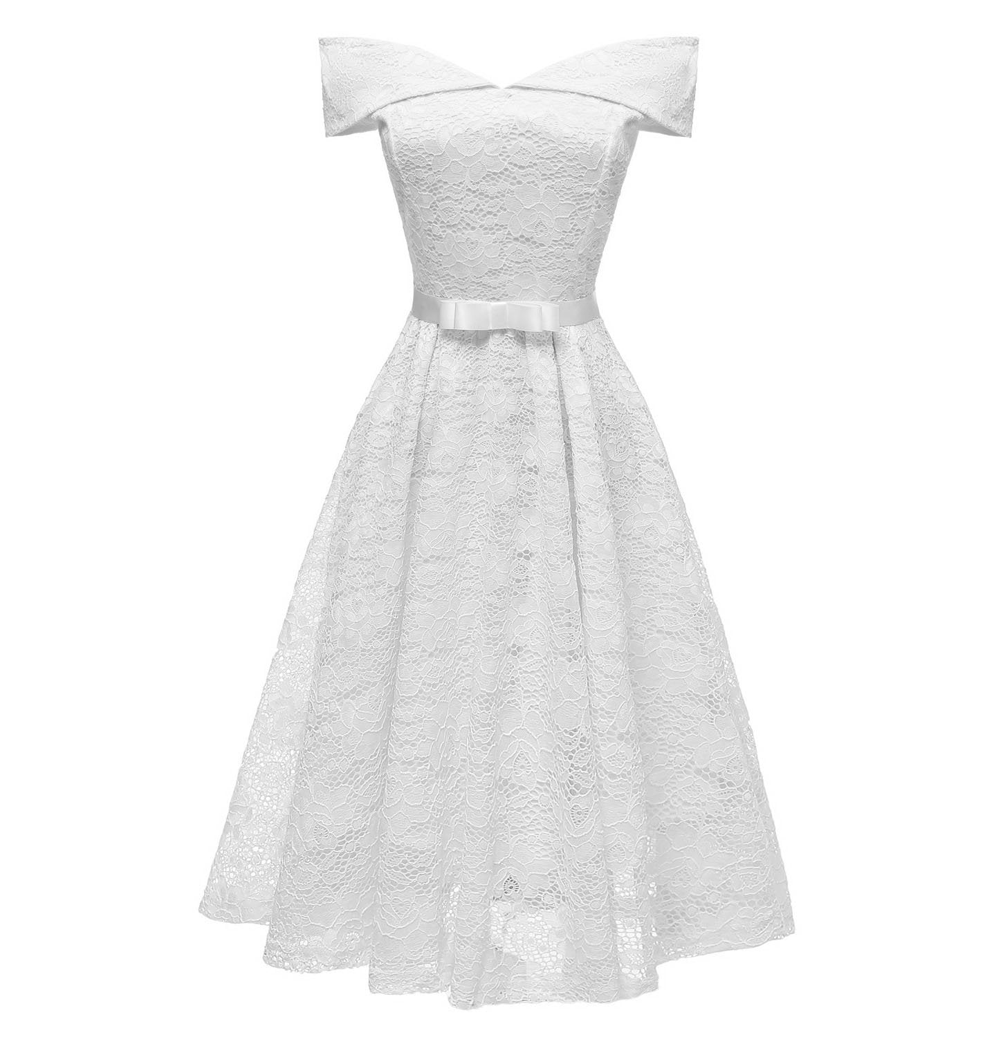 1950s Women's Fashion Vintage Dresses White Off the Shoulder Dress
