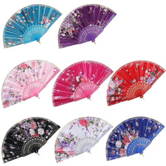 8PCS Vintage Retro Fabric Fans Folding Hand Held Bulk for Women