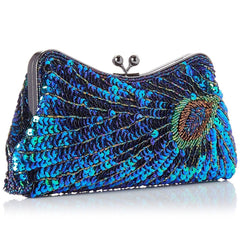 Women's Vintage Beaded Sequin Peacock Purse Evening Bags 