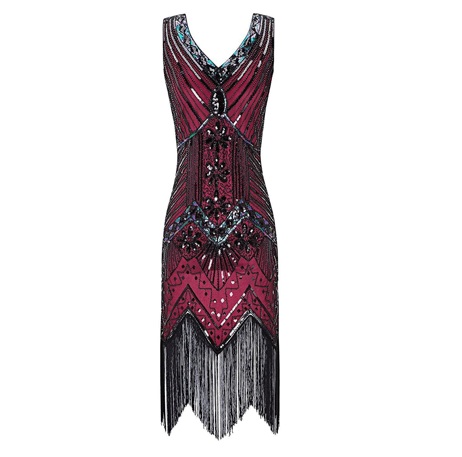Wine Red 1920s Flapper Gatsby Dress 20's Themed Party