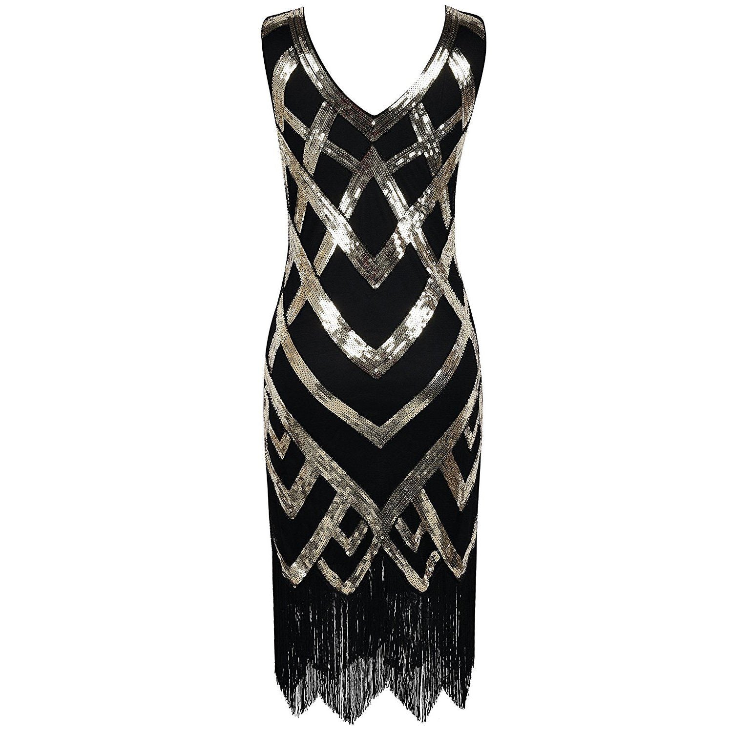 1920s Fashion Women Gold Flapper Dresses Great Gatsby Fancy Dress