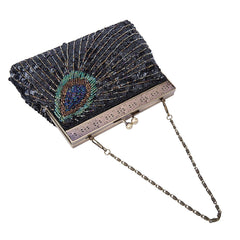 Peacock Tail Vintage Clutch Bags for Women Sequins Beaded