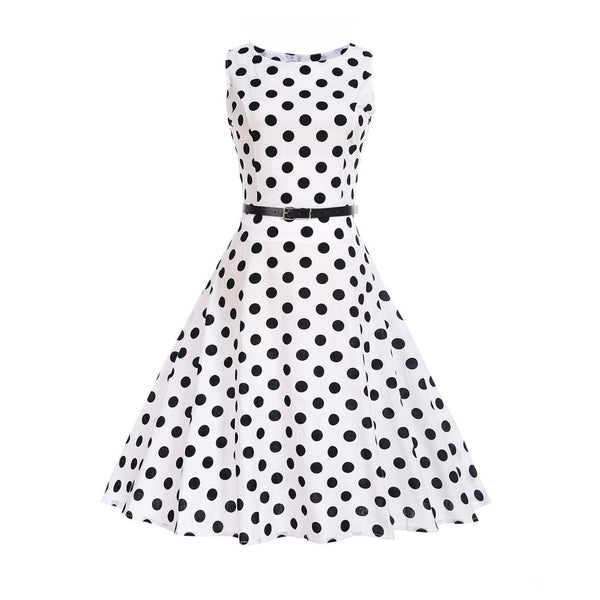 White Polka Dot Dress 1950s Women's Fashion Large Vintage Cocktail Dresses