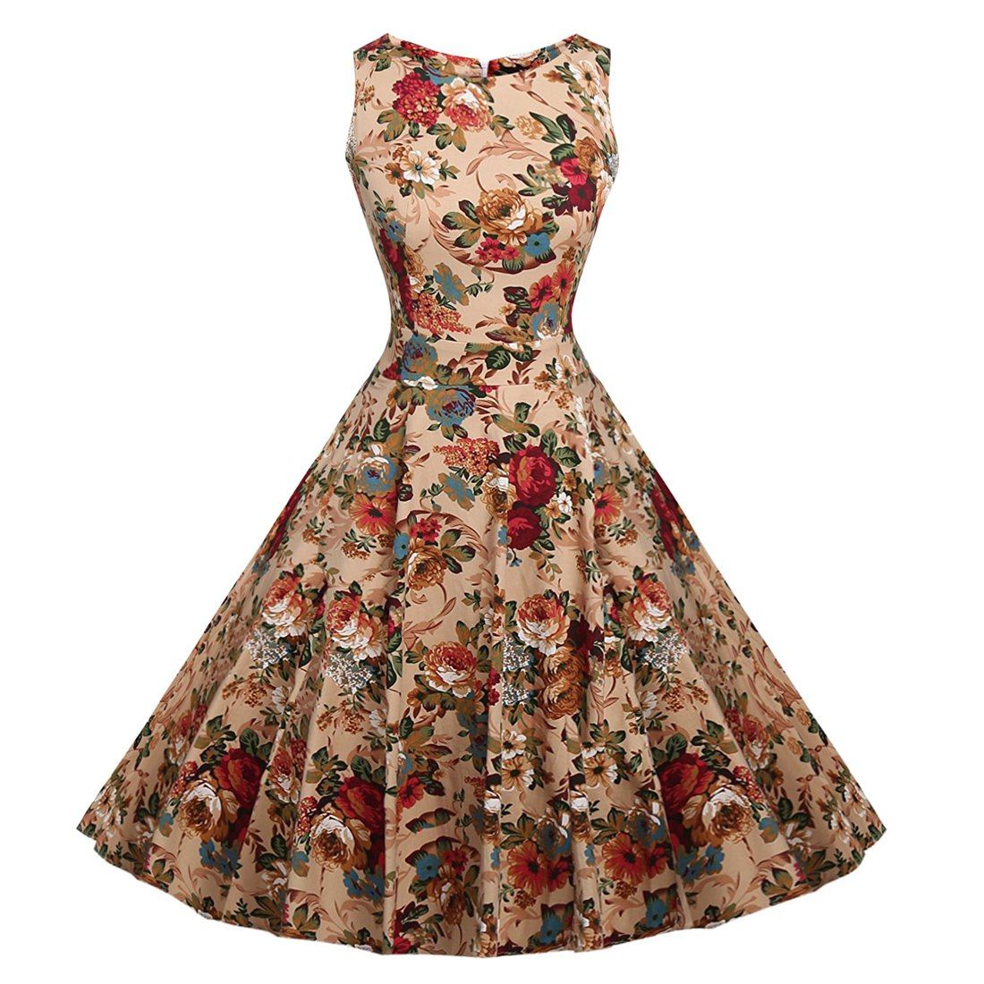 Vintage Classy Floral Sleeveless Party Picnic Party Cocktail Dress