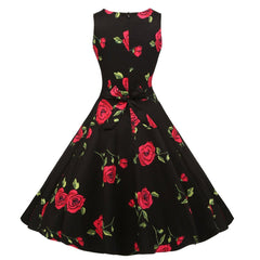 Floral Print Vintage 50s Swing A-Line Party Dress Sleeveless