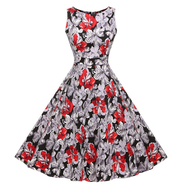 Hepburn Style Vintage Floral Garden Cocktail Party Swing Dress