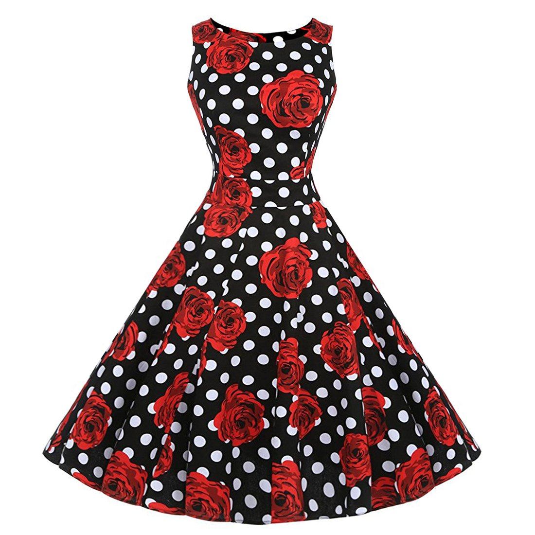 Polka Dot Dress Floral 1950s Fashion Audrey Hepburn 50s Style Dresses VINTAGEPOST