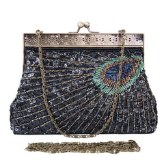 Peacock Tail Vintage Clutch Bags for Women Sequins Beaded