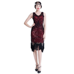1920s Gatsby Themed Party Flapper Dresses Sequins Party Dress Wine Red