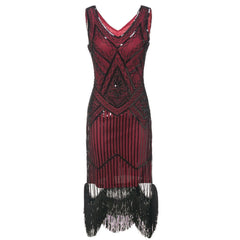 1920s Gatsby Themed Party Flapper Dresses Sequins Party Dress Wine Red