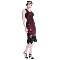 1920s Gatsby Themed Party Flapper Dresses Sequins Party Dress Wine Red