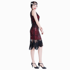 1920s Gatsby Themed Party Flapper Dresses Sequins Party Dress Wine Red