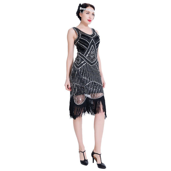 Silver Sequined 1920 Dresses Vintage 20s Inspired Great Gatsby Party 