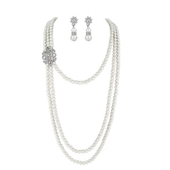 1920s Jewelry Flapper Great Gatsby Imitation Pearl Necklace and Earrings
