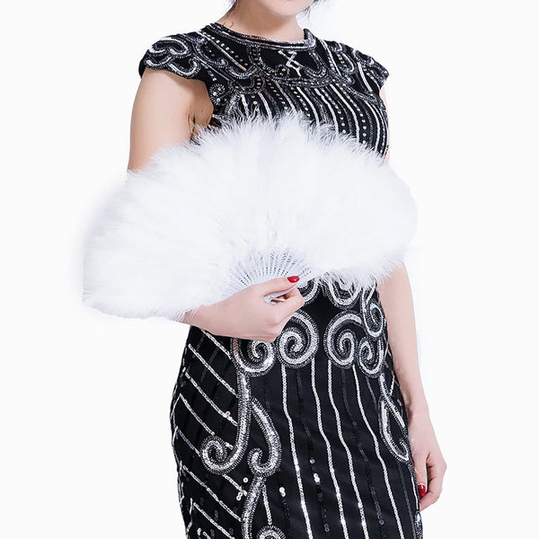 White Fold Out Feather Fan Classy Costume Accessory