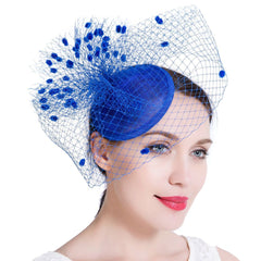 Sinamay Feather Fascinators Womens Pillbox Flower Derby Hat with Headband and Clip