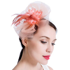 Feather Mesh Flower Derby Fascinator Hat with Headband