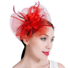 Feather Mesh Flower Derby Fascinator Hat with Headband