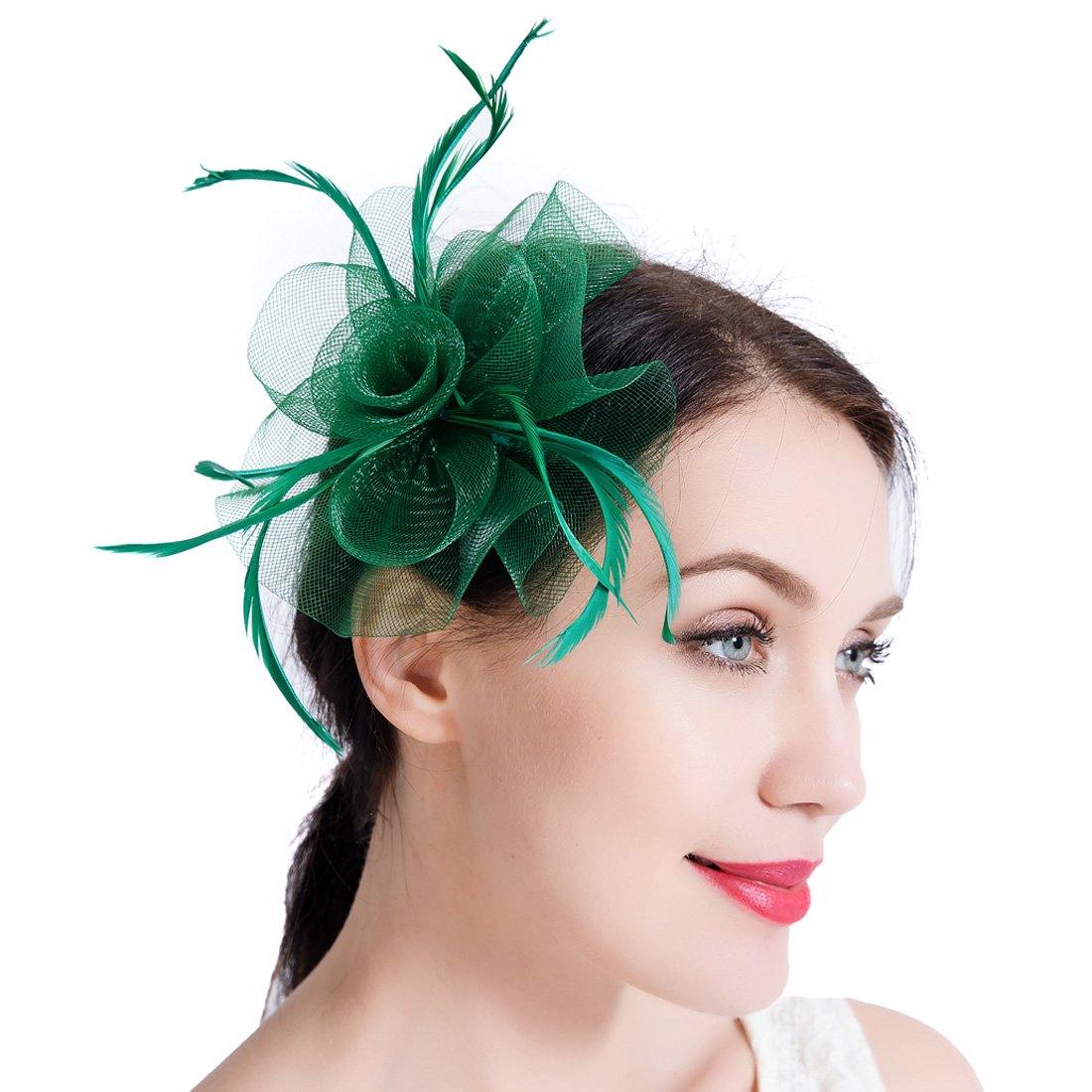 Wedding Cocktail Party Fascinator Beads Feather Net Veils Hair Clip Hat