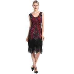 Red Flapper Dresses Rose Print 1920s Gatsby Style