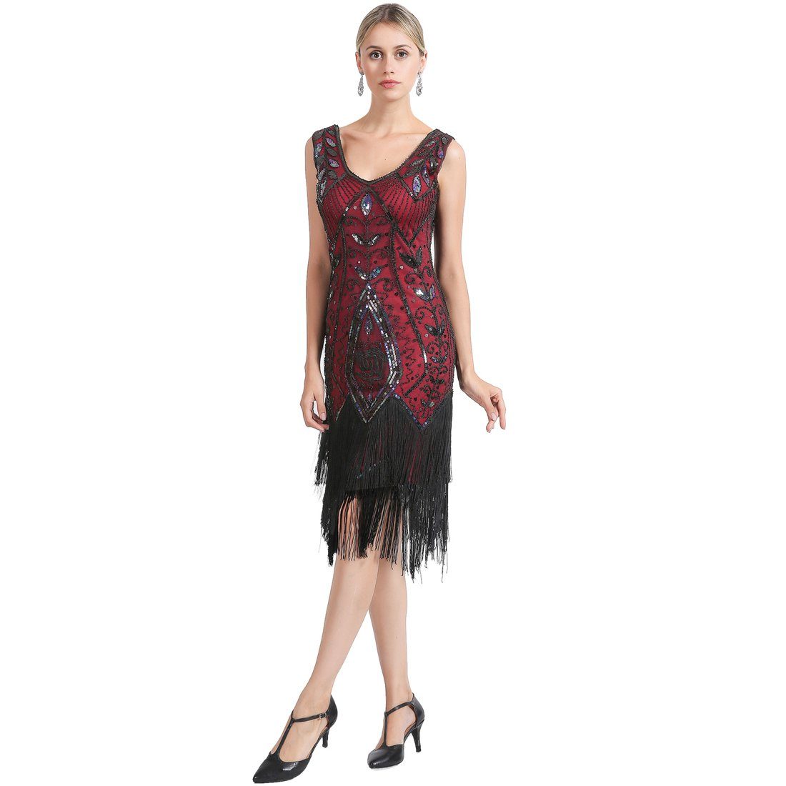 Red Flapper Dresses Rose Print 1920s Gatsby Style – VINTAGEPOST