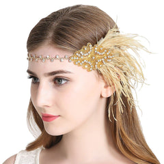 Flapper Headband 1920s Art Deco Gatsby Feather Headpiece