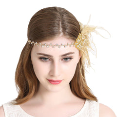 Flapper Headband 1920s Art Deco Gatsby Feather Headpiece