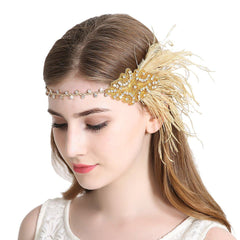 Flapper Headband 1920s Art Deco Gatsby Feather Headpiece