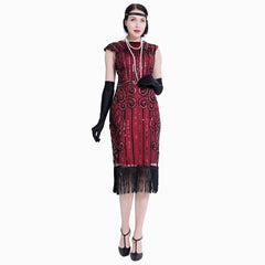 Wine Red Great Gatsby Fancy Dress 1920s Fashion Women 20's Themed Party