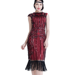 Wine Red Great Gatsby Fancy Dress 1920s Fashion Women 20's Themed Party